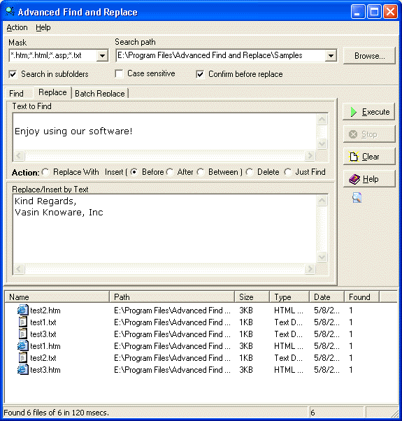 Replace operation screenshot